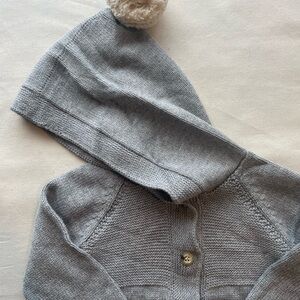 Gray and Cream Hooded Sweatshirt with Long Sleeves